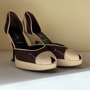 Prada Retro D'Orsay Platform Pumps with Peep-toe
